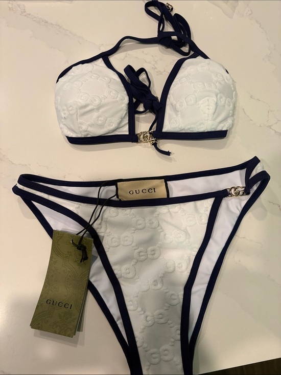 Gucci Other - White Gucci Bikini with Navy Trim size medium